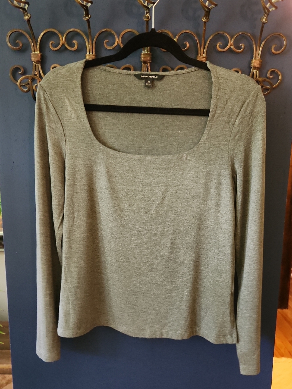 Banana Republic Grey Square Neck Long Sleeve Tee